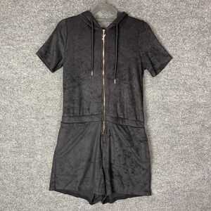 NEW $99 Yitty Terry Short Onesie Black Hoodie Short Sleeve Full Zip Romper M